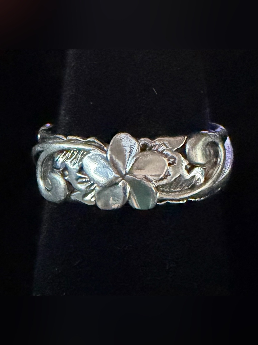 Hawaiian Heirloom Scroll Band Plumeria Wave Silver Ring 7
